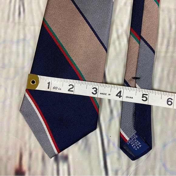 Briar silk stripe tie handmade navy gray - Picture 2 of 5